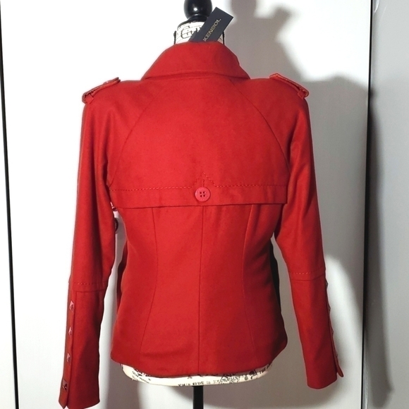KENSOL- Womens Red Wool/Silk Blend Edgy Chic Jacket Coat New! Sz.Medium - Picture 3 of 14